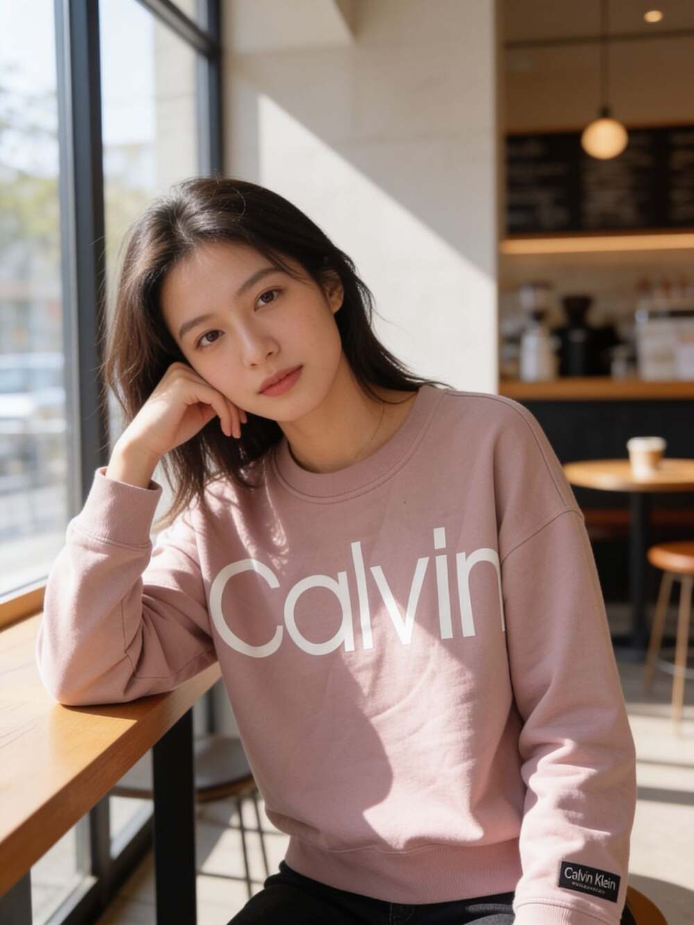 Calvin Klein Performance Logo Blush Pink Semi Cropped Sweatshirt Medium